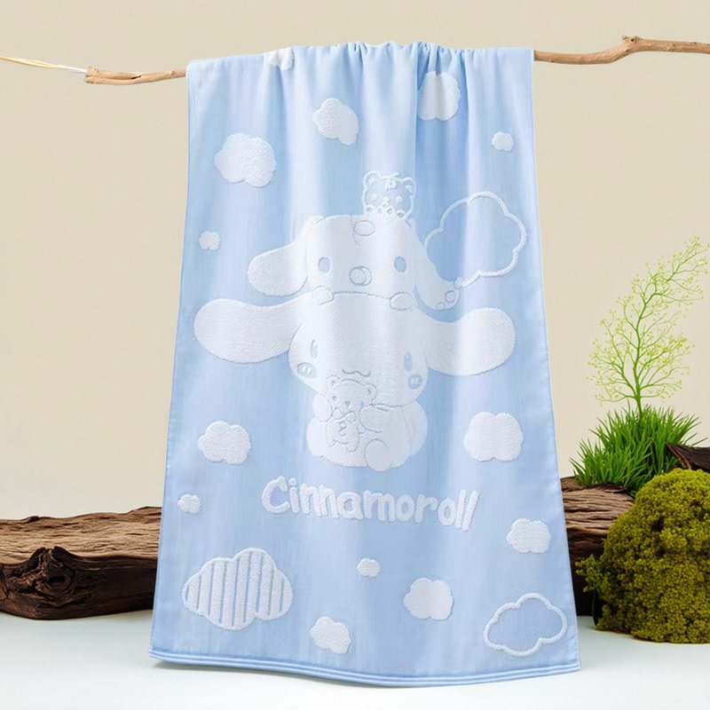 Infants and Young Children's Pure Cotton One Side Gauze and One Side Terry Thickened Baby Cartoon Bath Towel, Cinnamon Dog Large Towel
