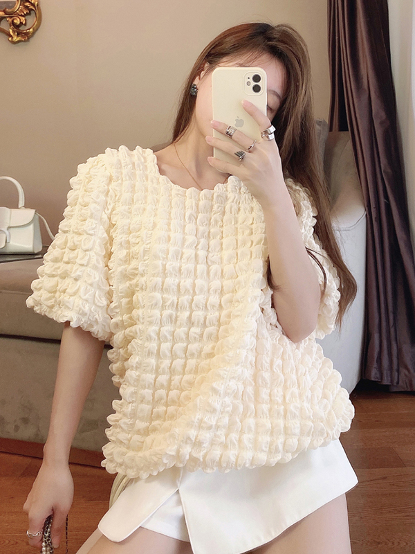 Spring and Summer Niche Irregular Three-Dimensional Waffle Bubble Gauze Short-Sleeved Chiffon Top Women's Sleeveless Round Neck Vest