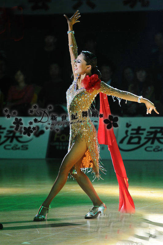 New century Latin dance performance clothing Latin blouses spandex line blouses full drill performance clothing nude color