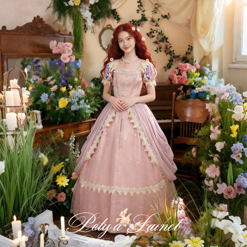 Little Mermaid~Ariel Princess Costume Disney Movie Outfit Coming-Of-Age Ceremony Big Flare Pink Dress