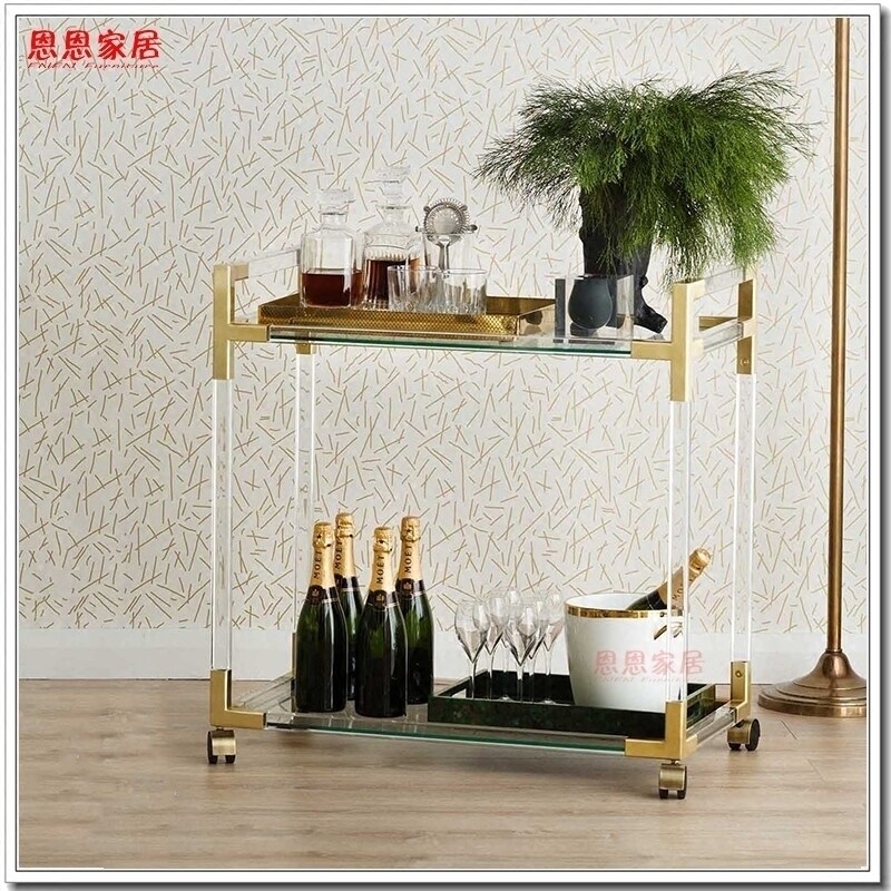 Exquisite light luxury food truck high-grade acrylic dining car transparent design imported PMMA plexiglass trolley with brake