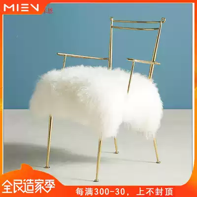 Light luxury bedroom armrest backrest wool dressing chair Net red ins metal stainless steel gilded makeup chair