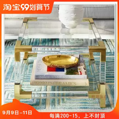 (Recommended by net red) exquisite transparent acrylic coffee table plexiglass material mirror titanium alloy color metal corner