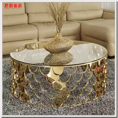Modern light luxury Brabbu tempered glass coffee table living room round marble coffee table model room coffee table custom