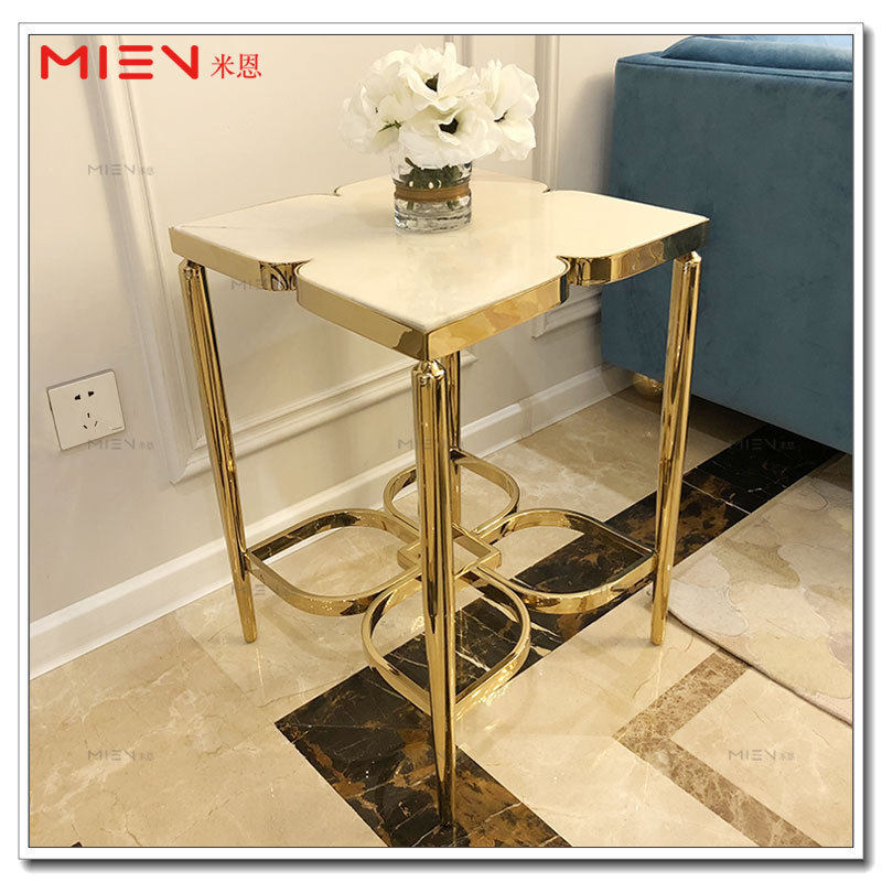 Light Extravagant Living Room Square Side Several Stainless Steel Plated Champagne Gold Corner A Few Natural Jazz White Marble Profiled Side Table