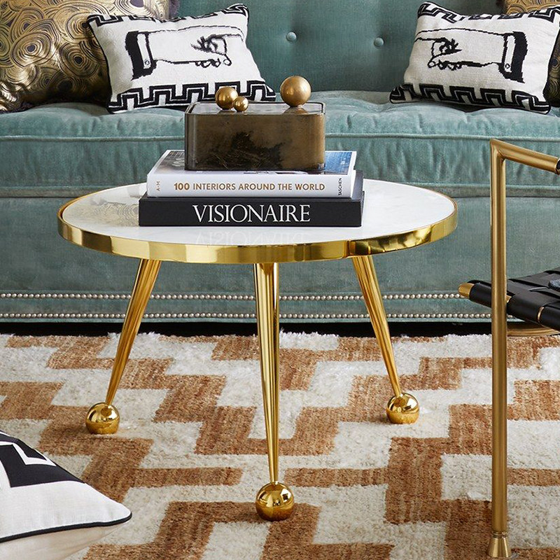 Light luxury classic round stainless steel tea few minimal Nordic personality tempered glass creative high foot titanium alloy coffee table