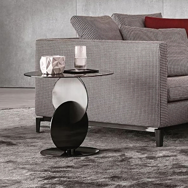 Italy Light Luxury Same Stainless Steel Side Several Lighted Round Angle Several Mirrors Black Titanium Plated Table