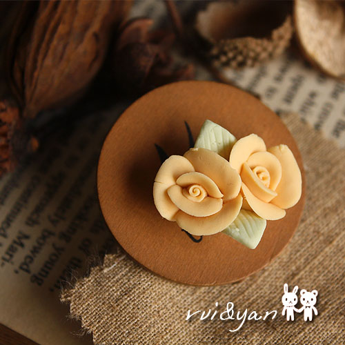 Capable of yellow handmade ceramic double flower DIY ornament accessories 2 6 Yuan 1 RMB22  10 (0244H)