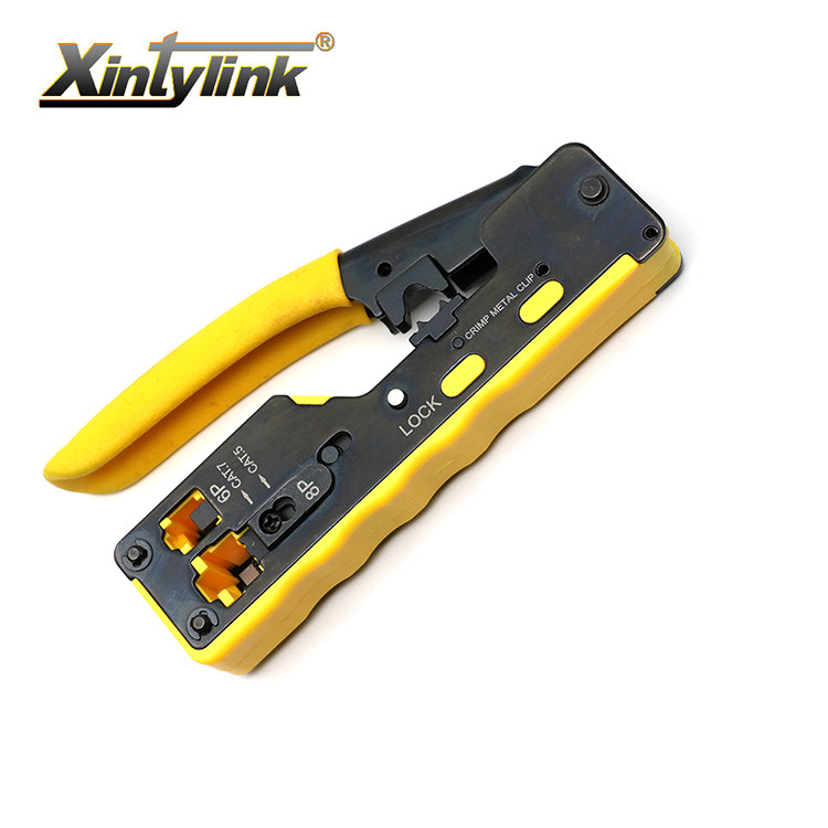 Yellow Short Handle Press Wire Pliers RJ45 Exfoliation Pliers Through Hole Threading Type Perforated Internet Crystal Head Five 67 Class