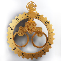 Wonderful carving creative hollow triangle large hanging gear clock living room home simple European mechanical No. 3 gear pendulum clock