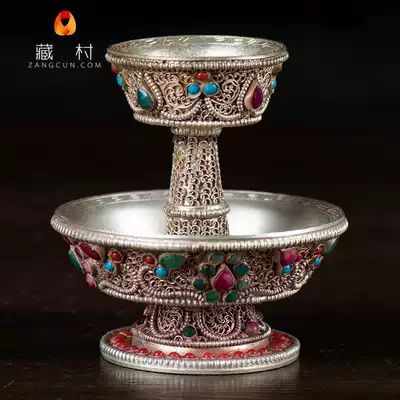 Filigree wine glass Buddha supplies Nepal hand-inlaid gemstone Pure Copper for Buddha cup for cup height 8 5cm