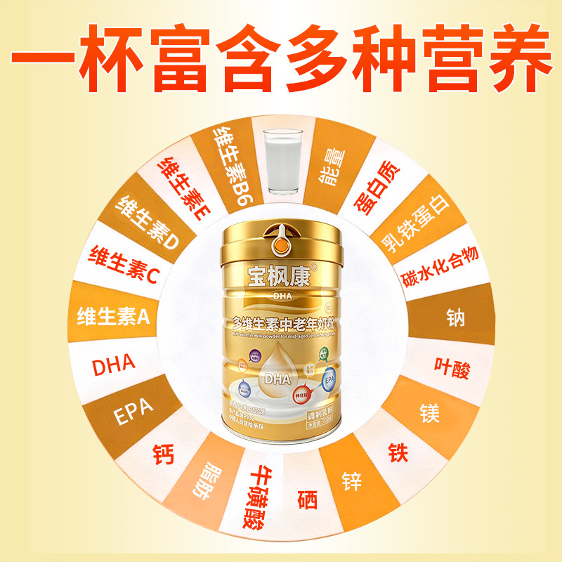 Baofengkang Dha Multivitamin Milk Powder for Middle-Aged and Elderly People, High Calcium Supplement to Enhance Memory and Protect Vision, Canned