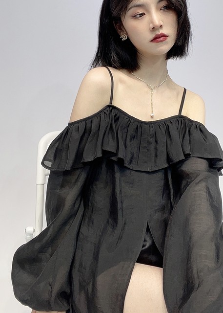 Loose, sweet and slimming ruffled high-end shirt