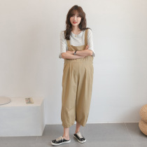 Summer New pregnant pants casual fashion loose size belly thin ankle-length pants tide hot mom straight strap pants