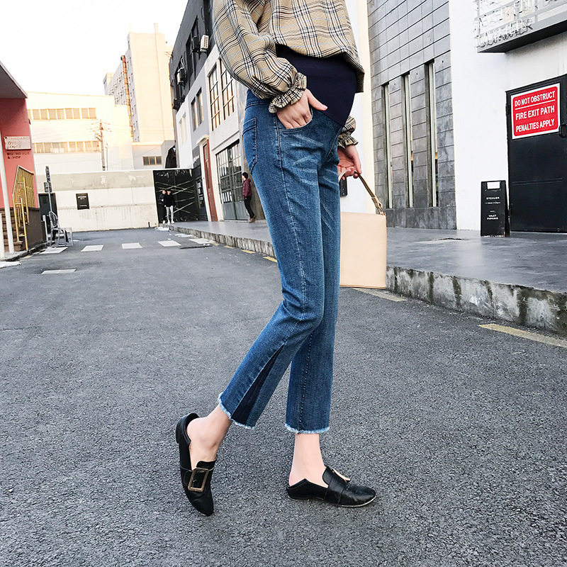 New pregnant women's fashion Korean pregnant pants jeans with lamama wear resistance nine-score pants