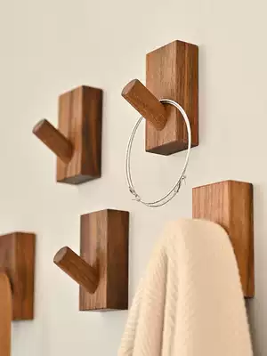 Nordic coat hook solid wood adhesive hook non-hole sticky hook single hook door creative hanger coat rack black walnut