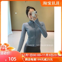 @ YEUNGSUKHAN standing collar small waist zip jacket yoga running fitness air yoga wear long sleeve