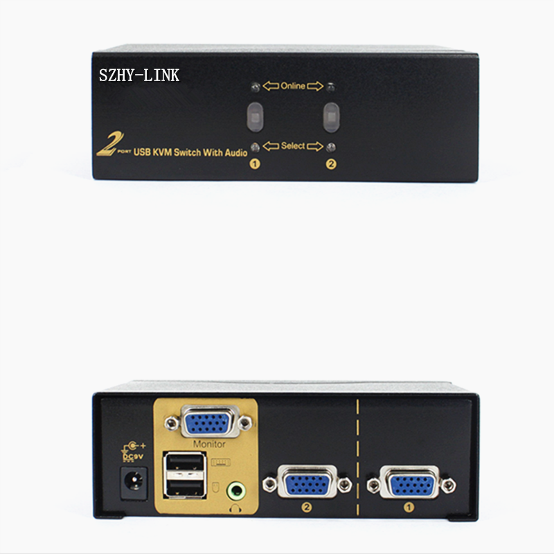 SZHY-LINK 2-port USB VGA KVM switcher 2 in 1 out with audio HD VGA automatic sharer