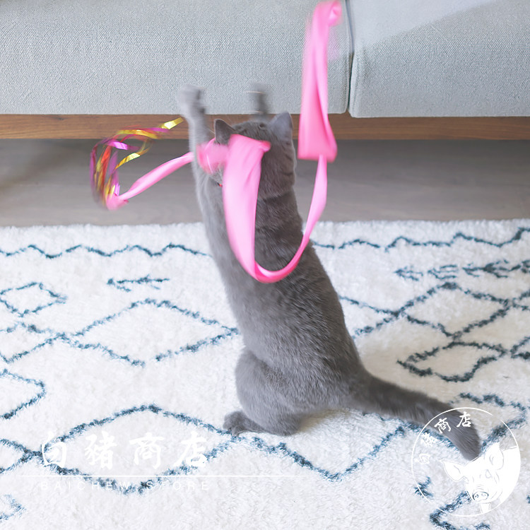 White pig shop Dogge Diffuse Pink Girl Hearts Floating with Cat Baseball Awesome Colorful Ribbon Cat Toy Supplies