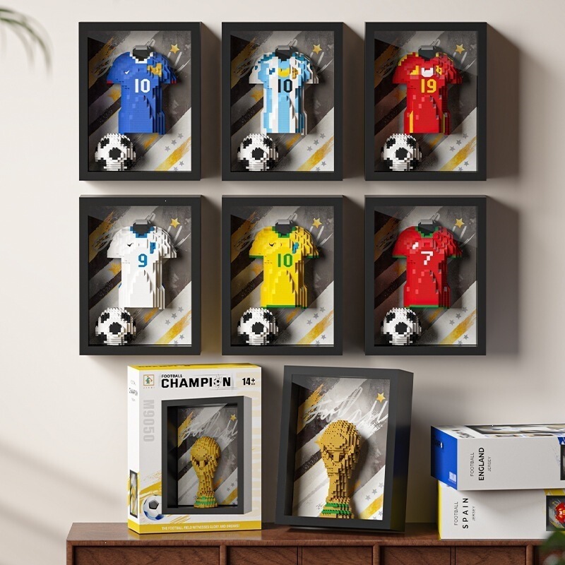 World Cup Star Souvenir Jersey Photo Frame Micro-Particle Assembly Building Blocks Football-Themed Ornaments Toys Gifts World Cup Star Souvenir Jersey Photo Frame Micro-Particle Assembly Building Blocks Football-Themed Ornaments Toys Gifts