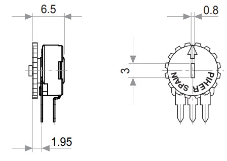 Spanish Pieper trim potential meter side top adjustment with button PT15 10k 200k 250k 250k