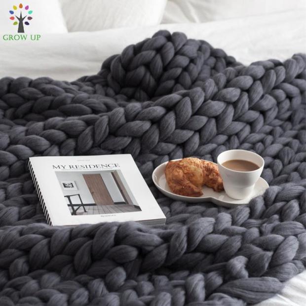 phong cách Bắc Âu chăn đường thô đan bằng tay nữ thần nap giải trí chăn sofa quấn chăn đơn giản màu thảm trang trí - Ném / Chăn chăn lông cừu queen