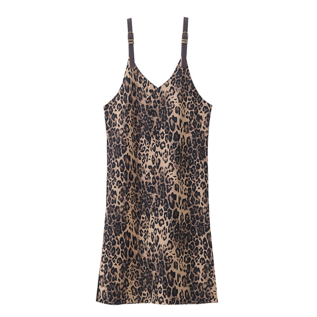 Shiyou leopard print suspender skirt spring and summer new style V-neck loose retro all-match split mid-length dress