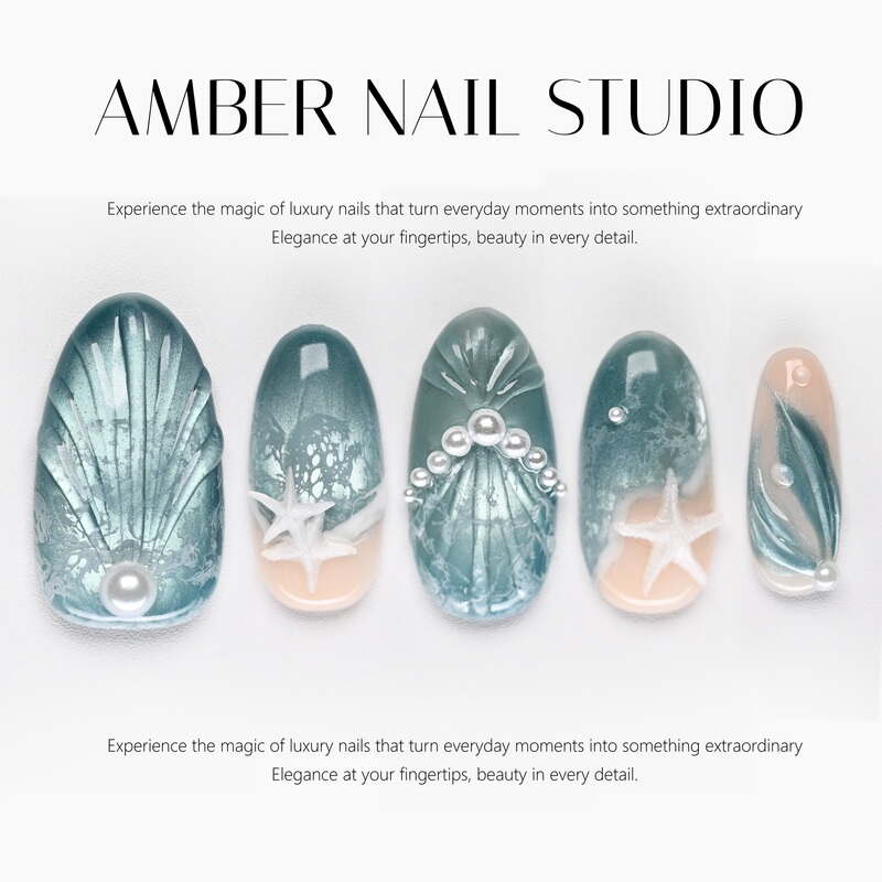 【Amber】Far-Reaching Sea, Spring and Summer Waves, Cat's Eye Starfish, Fresh and Natural Wearable Nails