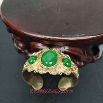 Ancient Jade old Jade antique Qing Dynasty old jade inlaid pure copper bracelet antique high Ice King green jade female bracelet