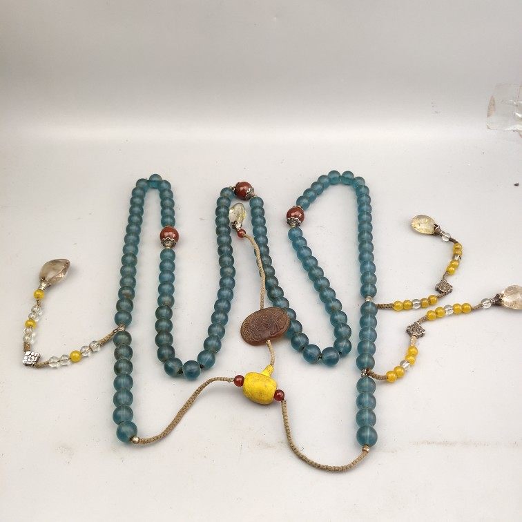 Ancient Play with antique Qing Dynasty blue old glazed imperial pearl imitation ancient 14mm main pearl pine stone Manau glazed accessories