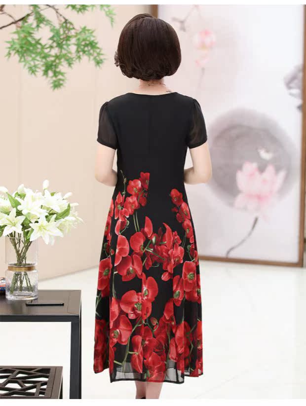 唯品会女装京东购物商城时尚雪纺连衣裙中长款