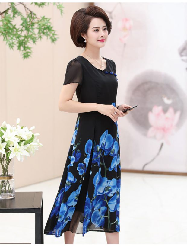 唯品会女装京东购物商城时尚雪纺连衣裙中长款