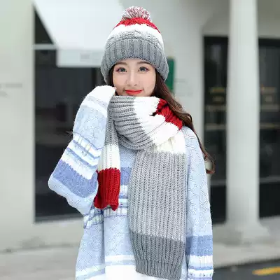 Hats and scarves two-piece women's winter Korean version plus velvet thickened warm wool hat children's winter Youth Leisure