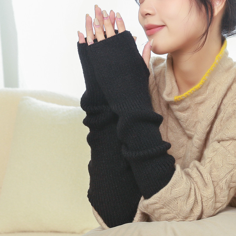 Pure color false sleeves arm cover half finger gloves wool line half-cut gloves wool thread sleeves genders for men and women universal winter warmth
