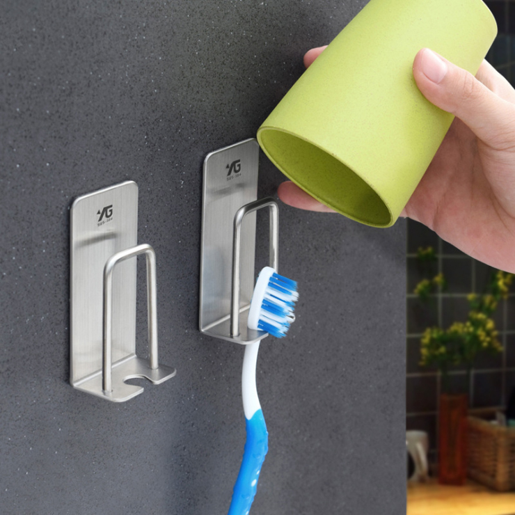 304 stainless steel wall toothbrush frame adhesive mouthwash cup creative hanging frame without punching makeup room