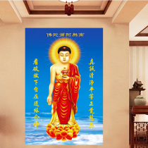 Blue Amitabha Buddha Buddha Buddha Temple Sticking painting Juanshishu cloth hanging shaft painting clear custom 0218
