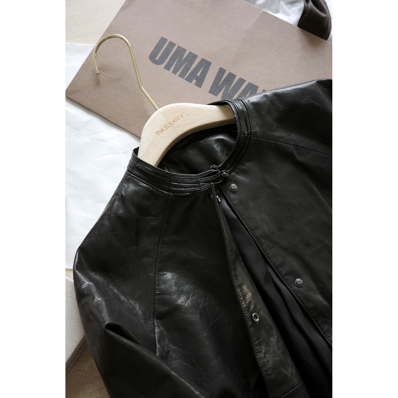 Susanpicks LAOSHU | Black Turkish Imported Goatskin Pleated New Chinese Style Leather Jacket (No Pleats)