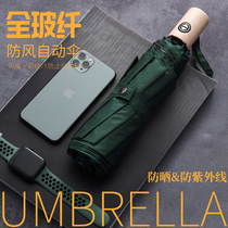 Japanese super strong sun protection UV protection three folding automatic wind and rain dual use all glass fiber shading parasol