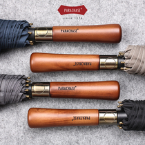 Umbrella mens long handle Japan double-layer oversized retro automatic high-end wooden handle rainstorm-resistant straight pole windbreak umbrella