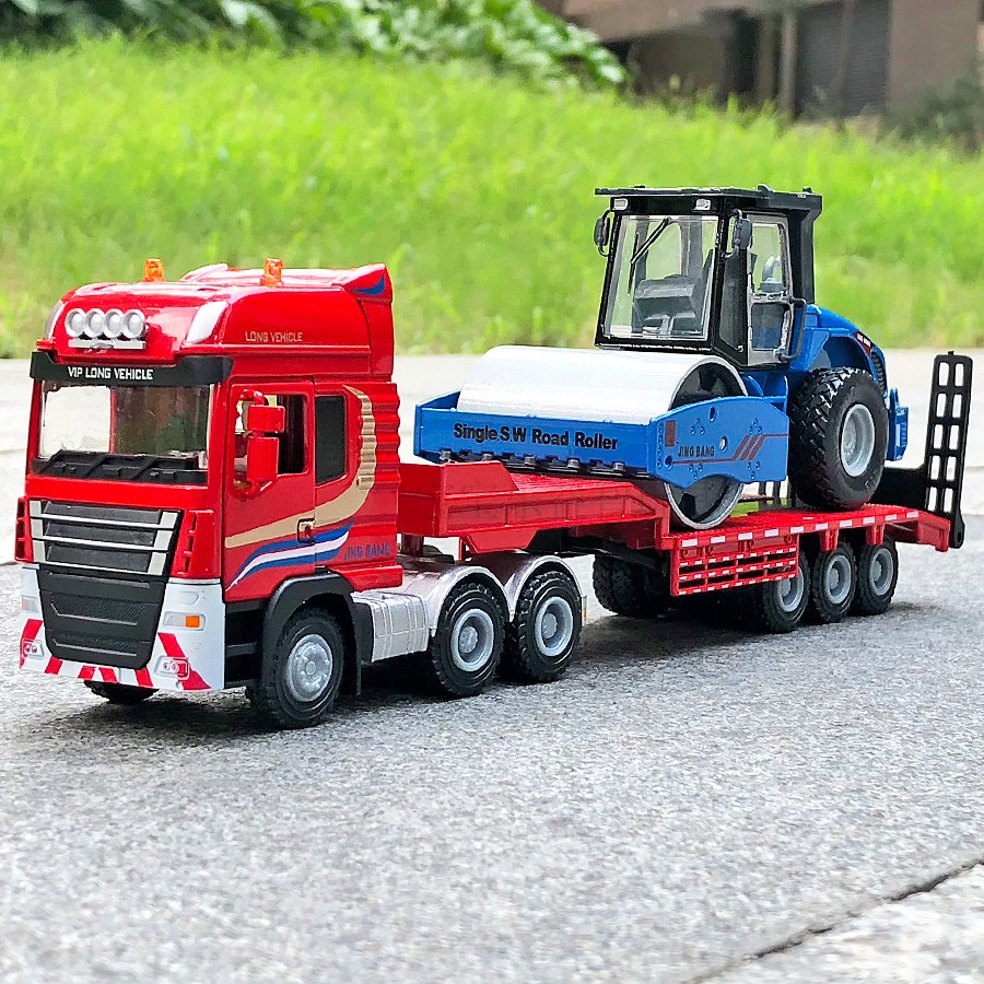 Hợp kim kỹ thuật xe tải phẳng trailer thiết lập với máy vận chuyển con lăn - Chế độ tĩnh cửa hàng đồ chơi trẻ em gần đây