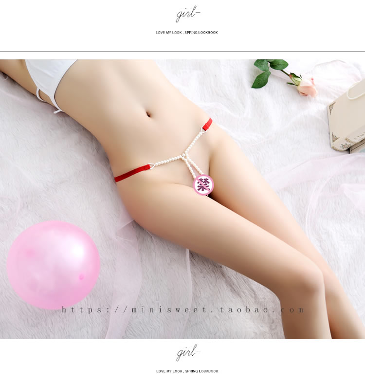 Thongs Giả Ngọc trai Massage Nữ tính Ren thấp Eo Hot Sao Trong suốt Thực tế Hông Quần lót Openwork Hạt - G-string quần xì