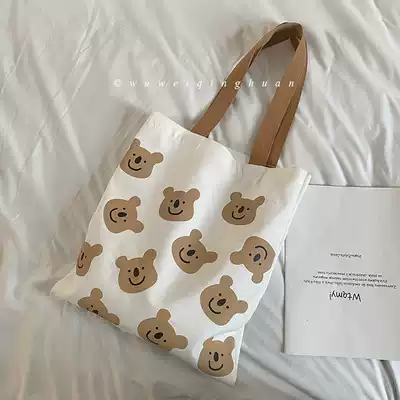 Japanese cartoon bear shoulder bag literary student handbag large capacity canvas bag Joker