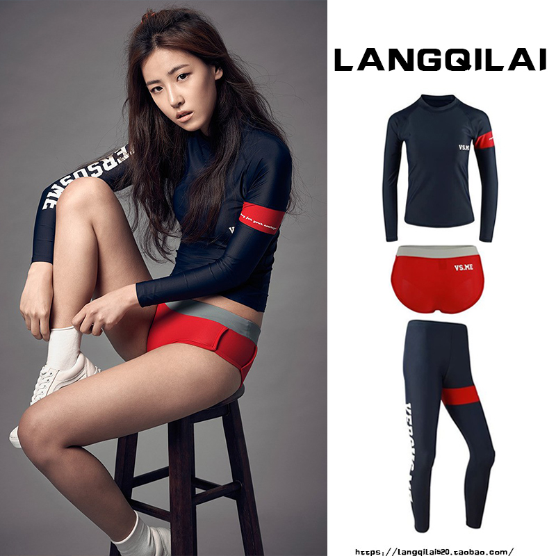 Korean couple dive suit two pieces of long sleeve sunscreen jellyfish suit for snorkeling suit hot spring swimsuit