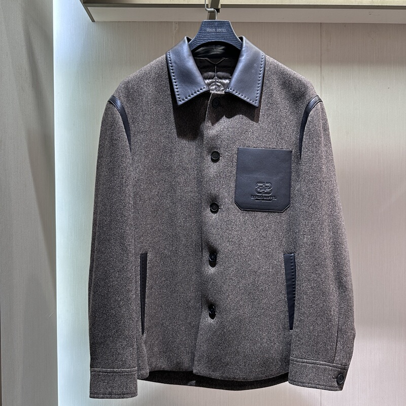 Braunbuffe Wool Cashmere Coat Thickened Lapel Jacket Men's Autumn Warm Jacket