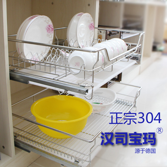 Hansi Baoma 304 stainless steel pull basket Kitchen overall cabinet pull basket drawer dishes pull basket Double damping rail pull basket