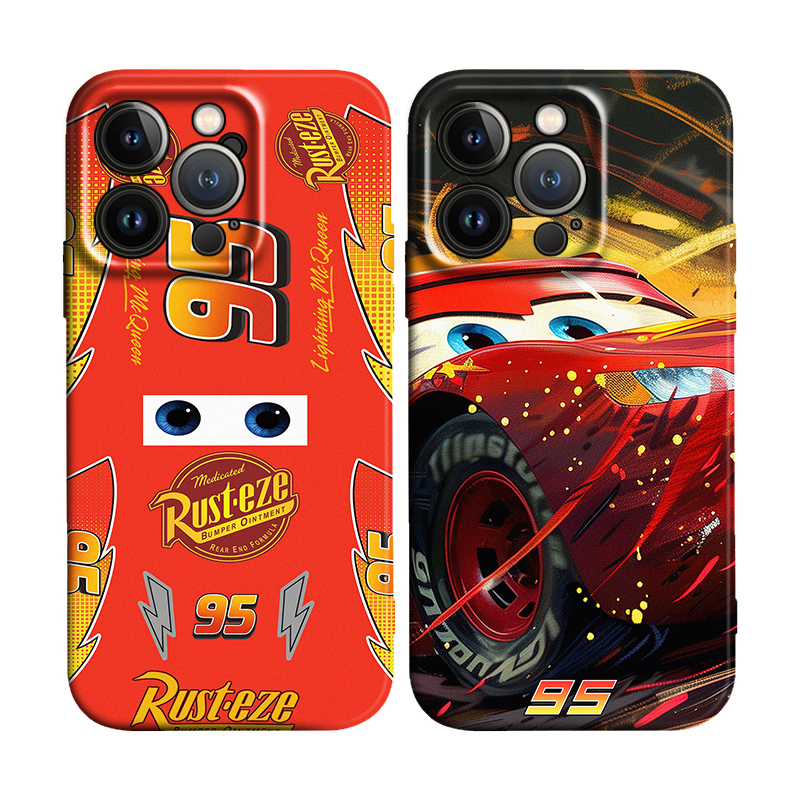 American Retro Animated Racing Car Lightning Mcqueen Merchandise Suitable for iPhone 17 Pro Max/16 Plus, Apple 15 Pro Phone Case, 13/14 Anti-Drop Glossy Film Soft and Hard Protective Case