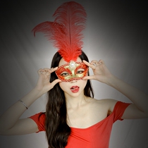 Swallowtail Butterfly Home Half Face Lady mask red ostrich hair