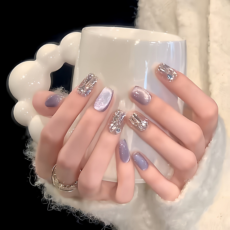 26 Super Popular Wearable Nails New High-End Handmade Short Nail Stickers Purple Heavy Craftsmanship Super Beautiful Niche