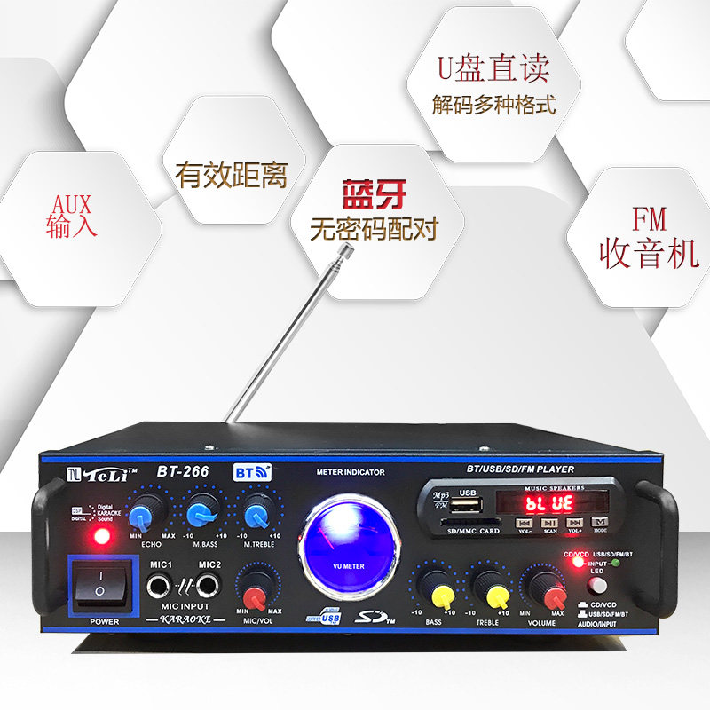 Mini amplifier speaker power amplification Plug-in card U disk radio DC 12V 220V Bluetooth home power amplifier