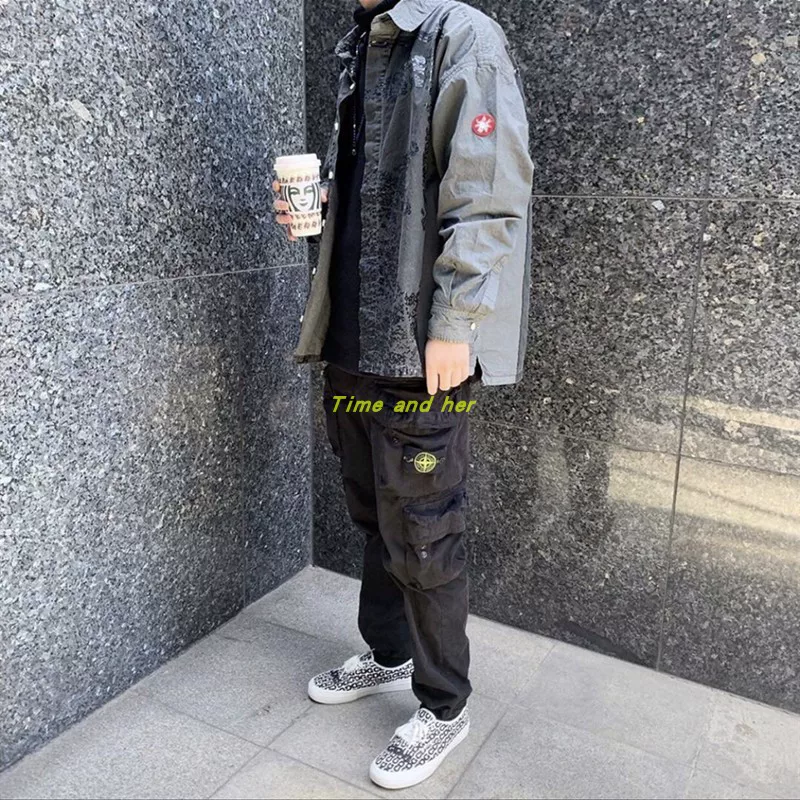 CAVEMPT C.E 19AW кнопка абстрактный узор длинные рукава CE японская свободная мужская и женская та же футболка прилив